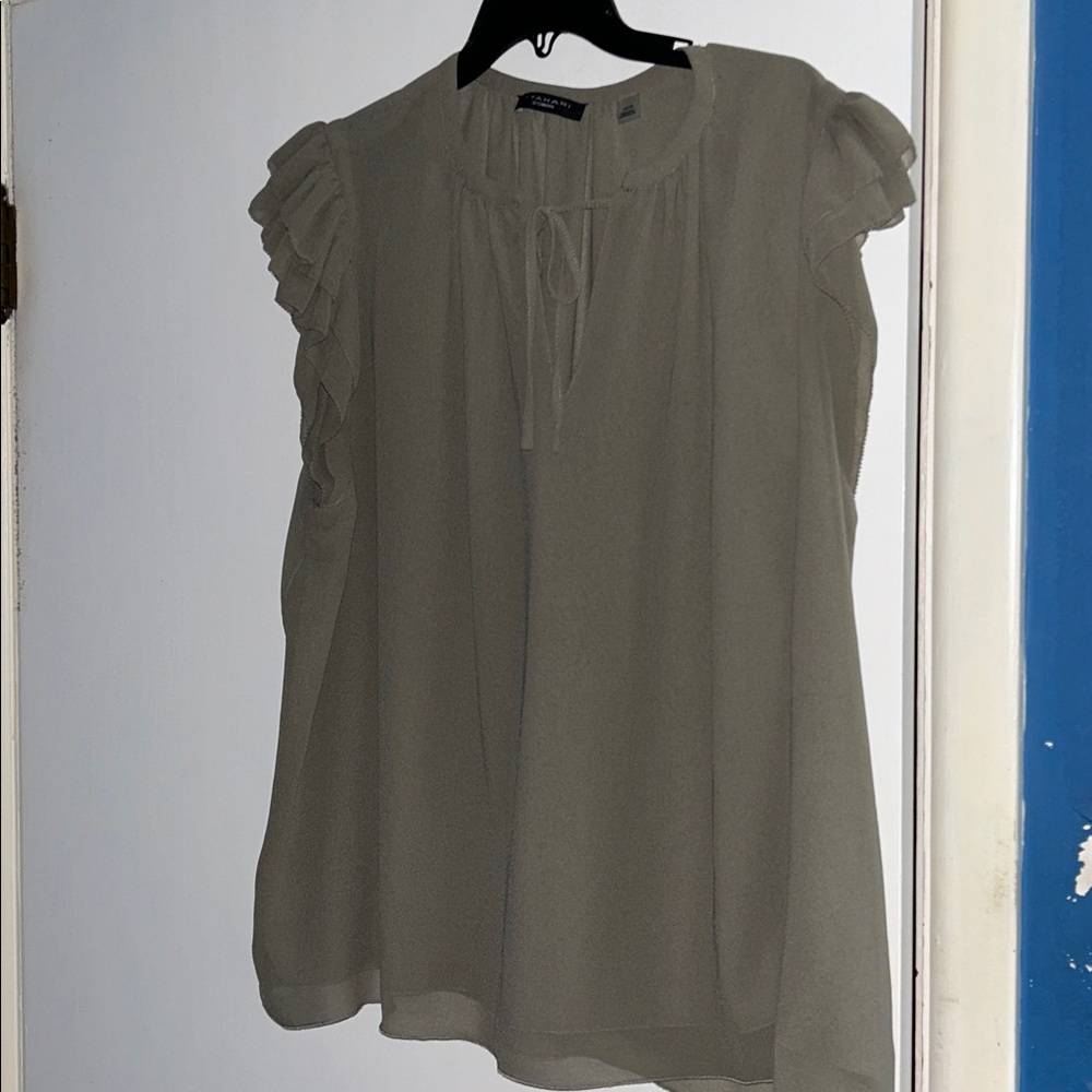Elegant Ruffle Sleeve silk Blouse - Gray